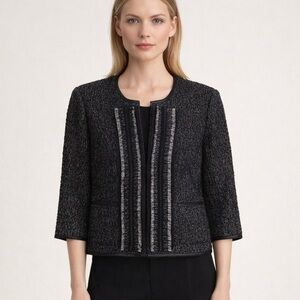 BCBGMaxAZARIA Campbell Cropped Tweed Blazer Wool Blend Black/Gray Size M